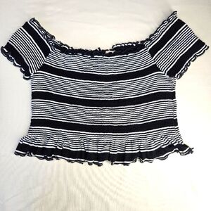 NWT!!! Sky And Sparrow Striped Off-Shoulder Black and White Top, Size Medium